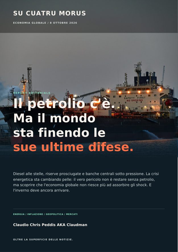 Copertina originale del report: Il petrolio c’è. Ma il mondo sta finendo le sue ultime difese.